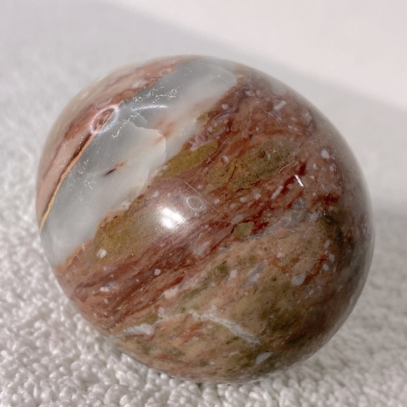 Vintage Brecchiated Jasper Polished Red Jasper Stone Egg Flat Bottom Paper Wght - Picture 5 of 10